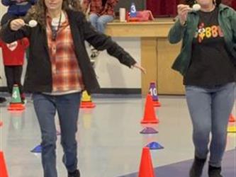 Mrs. Hall and Mrs. Dudra racing in our Turkey Trot competition